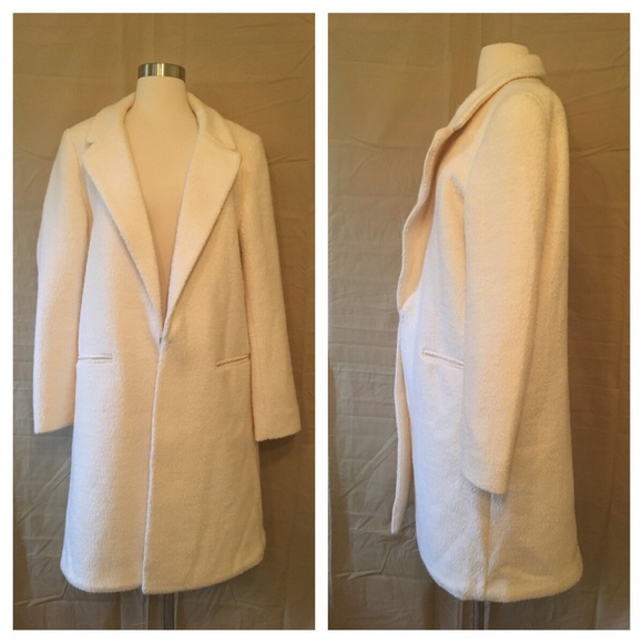 NWOT Forever 21 Boucle Wool Cream Long Line Coat L - Picture 4 of 8